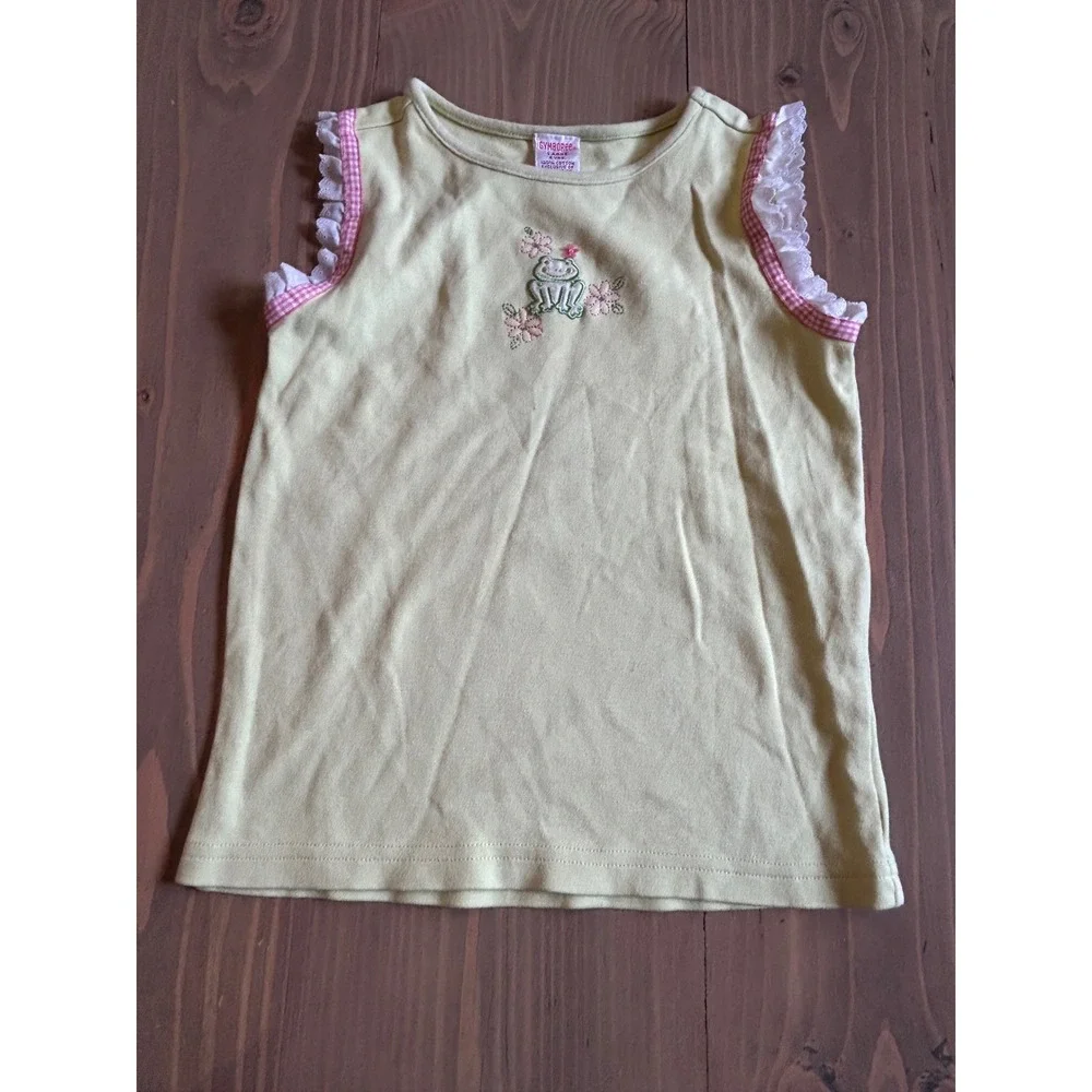 Kk 17 Gymboree Girls Vintage Frog Embroidered Tank Top Yellow Green Size L 5 6